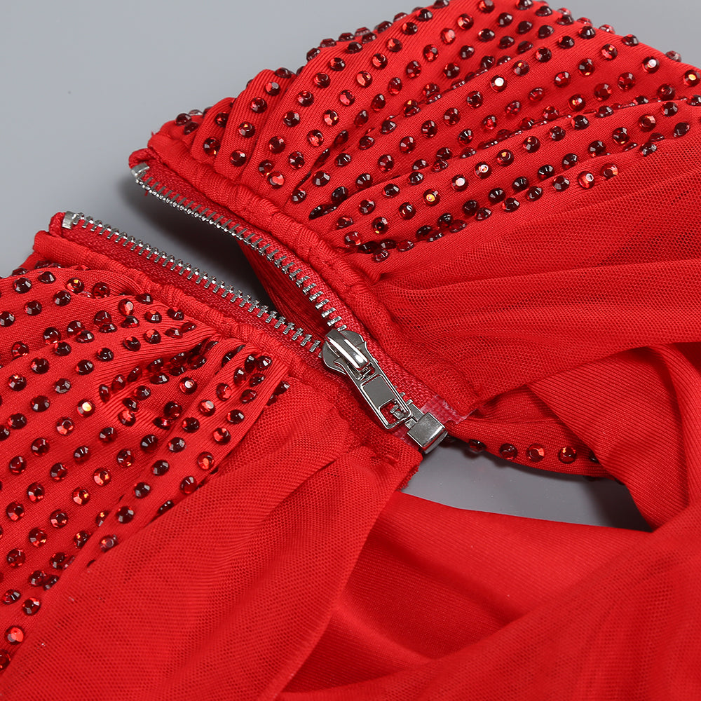 AIIZIE SLINKY MESH LONG SLEEVE MAXI DRESS IN RUBY - product image