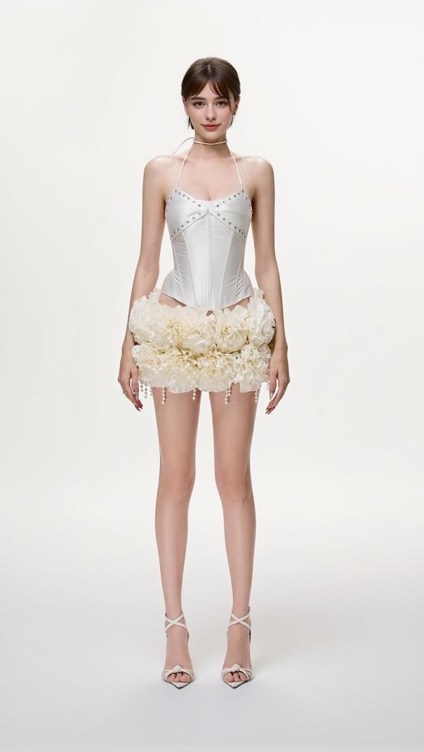 AIIZIE ORSOLYA FLORAL PEARL CORSET TWO PIECE SET IN IVORY - product image