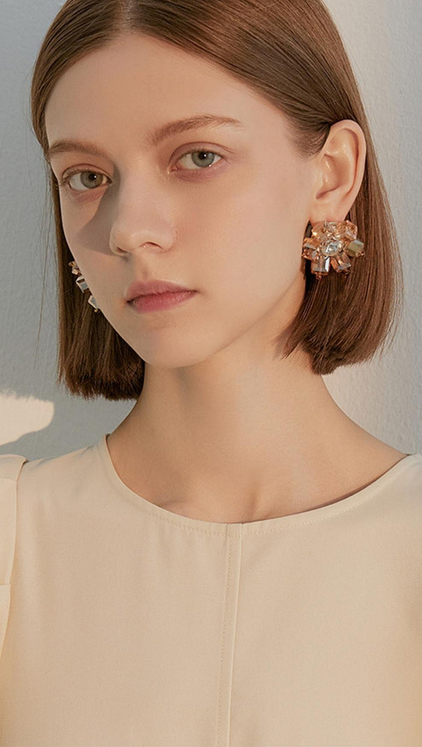 AIIZIE GOLD CRYSTAL 3D FLOWER EARRINGS - product image