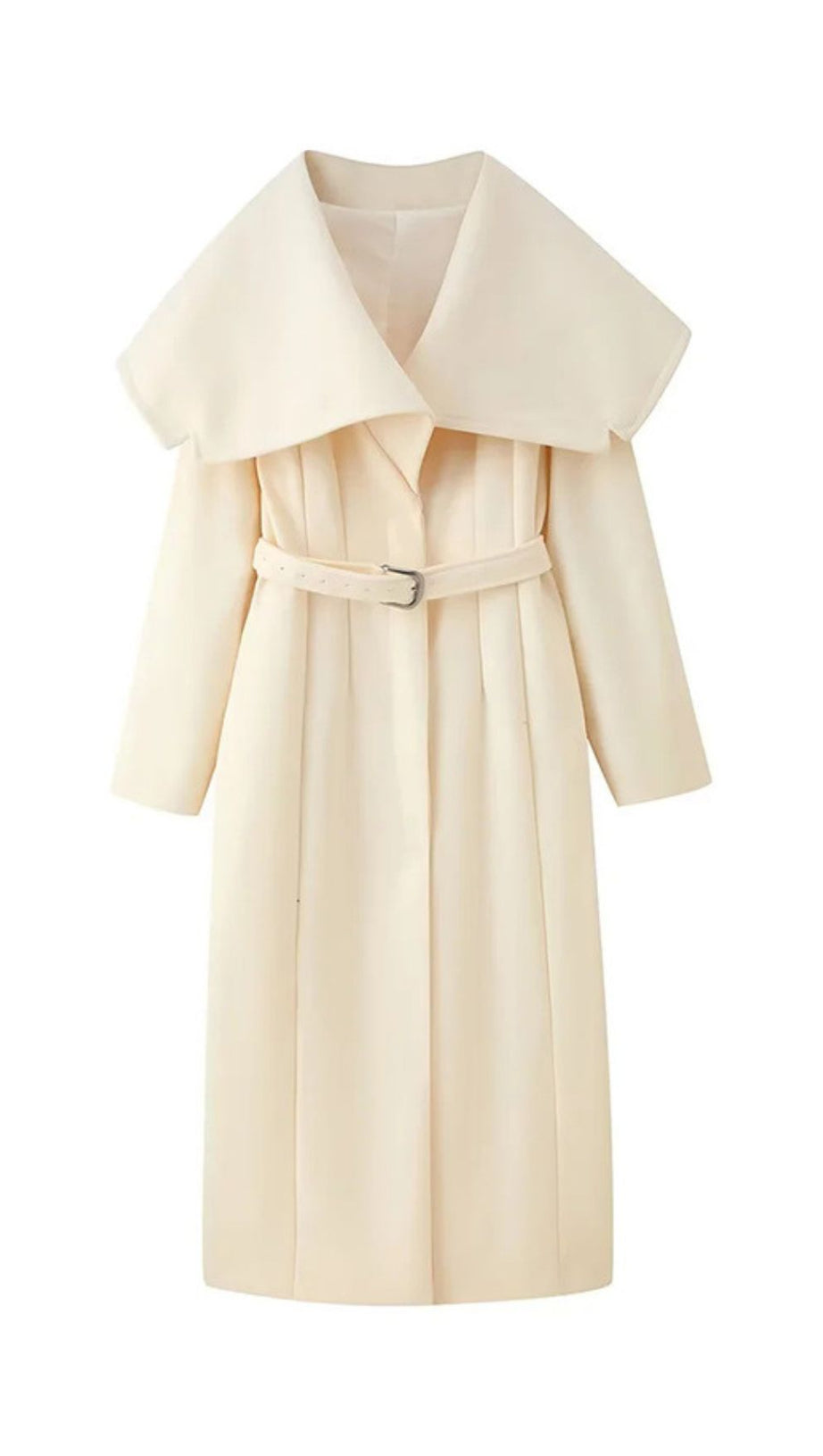 Izabella Luxe Belted Maxi Coat - Draped Collar & Tailored Elegance