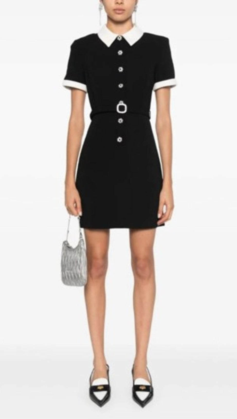 BLACK CREPE CONTRAST MINI DRESS