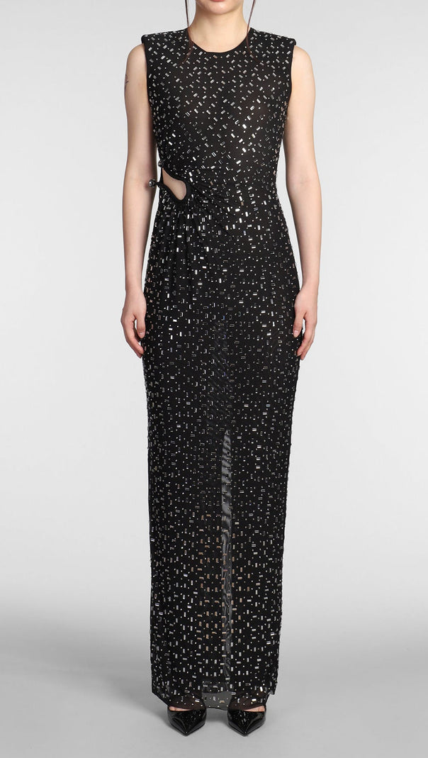 AIIZIE XAVIERA SQUARE RHINESTONE MAXI DRESS IN BLACK - product image