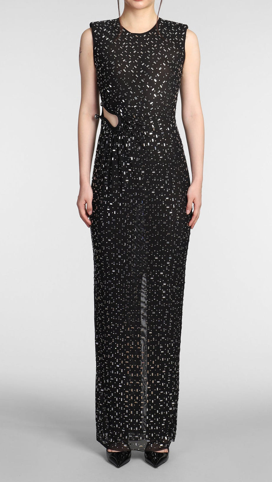 XAVIERA SQUARE RHINESTONE MAXI DRESS IN BLACK