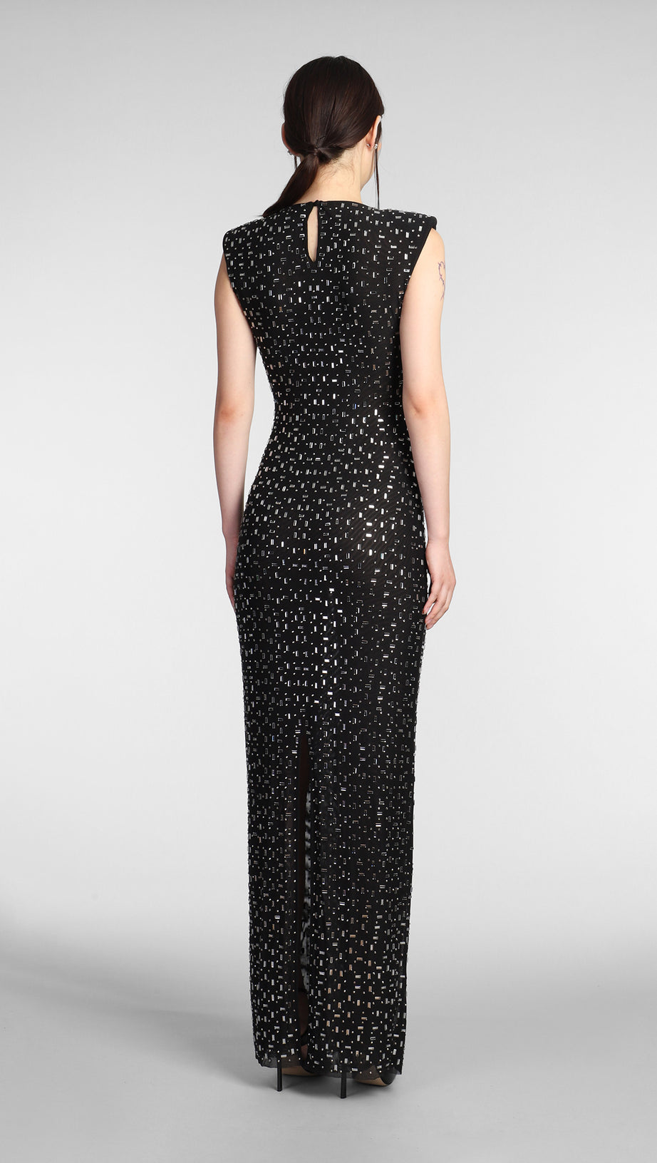 XAVIERA SQUARE RHINESTONE MAXI DRESS IN BLACK