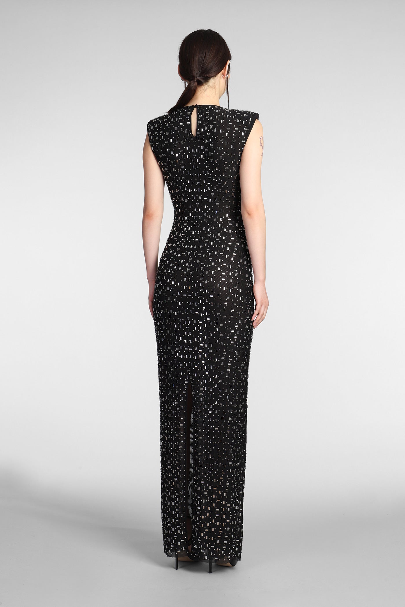xaviera Square Rhinestone maxi Dress in black