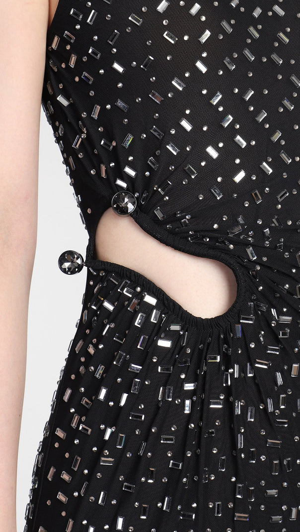 AIIZIE XAVIERA SQUARE RHINESTONE MAXI DRESS IN BLACK - product image