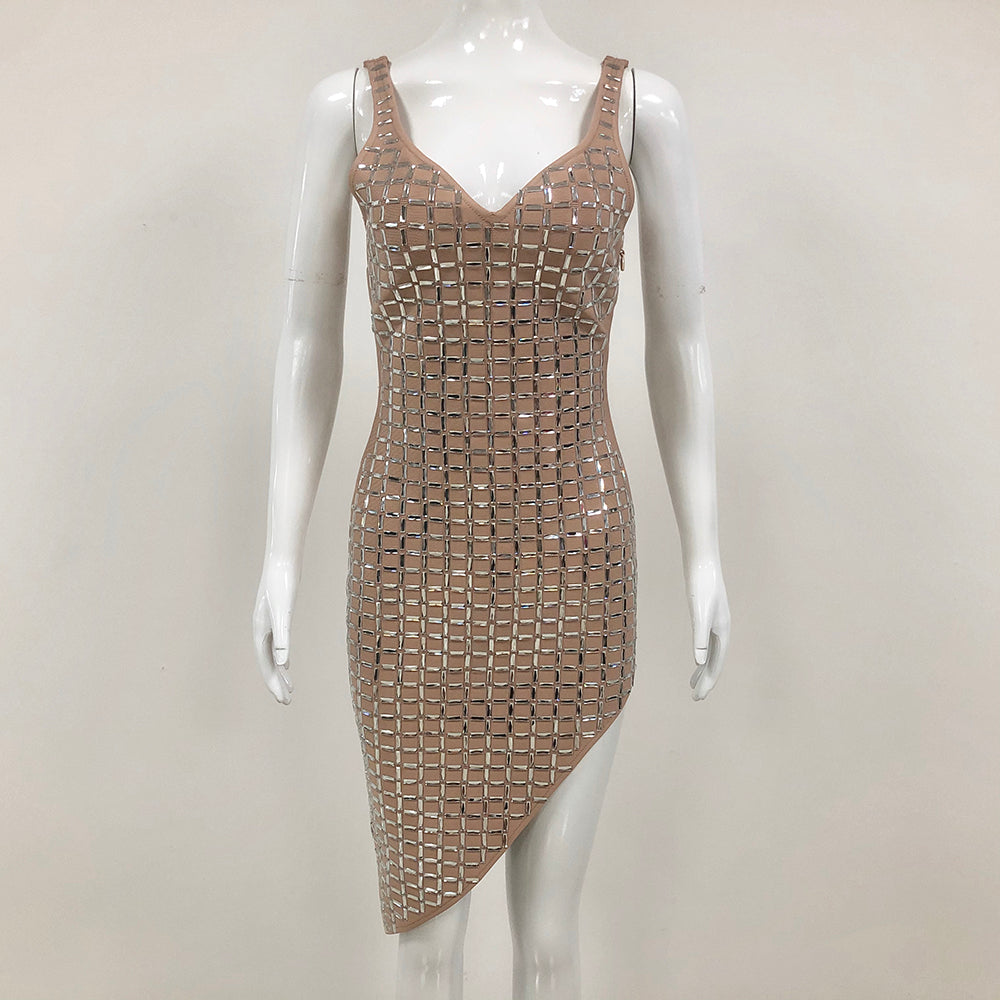 Paillettenverziertes Midikleid mit Schlitz in Apricot