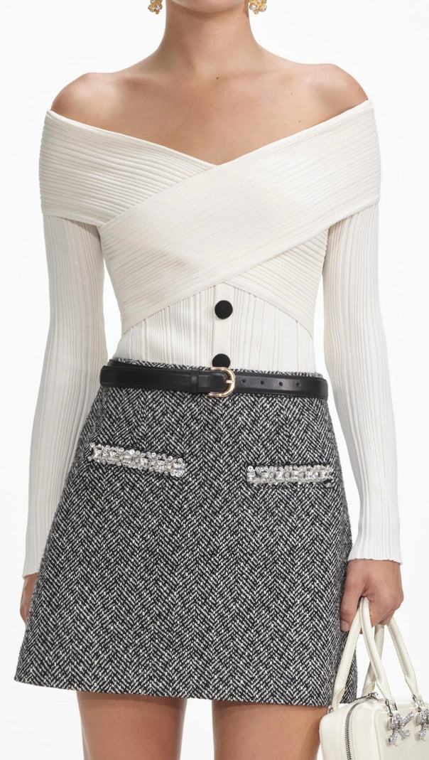 AIIZIE CREAM OFF SHOULDER KNIT TOP - product image