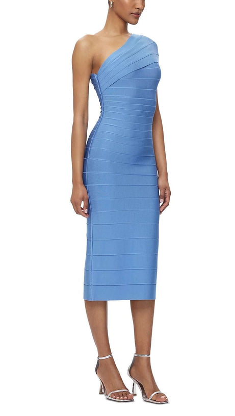 ABIGAIL ONE-SHOULDER BANDAGE MIDI DRESS IN BLUE