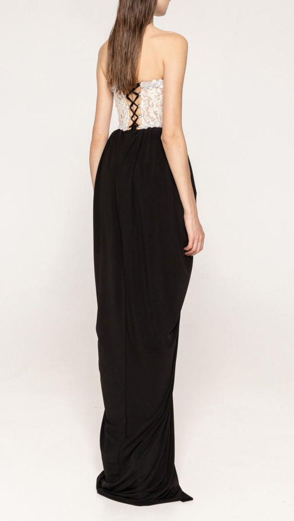 AIIZIE Jordy Strapless Beaded Lace Maxi Dress: Elegant Evening Gown for Special Occasions - product image