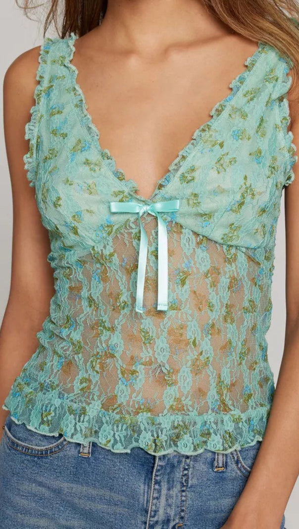 AIIZIE KIMCHI BLUE HARLENE PRINTED MESH CAMI - product image