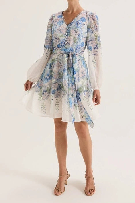Chelsea Floral print Mini Dress in Ivory