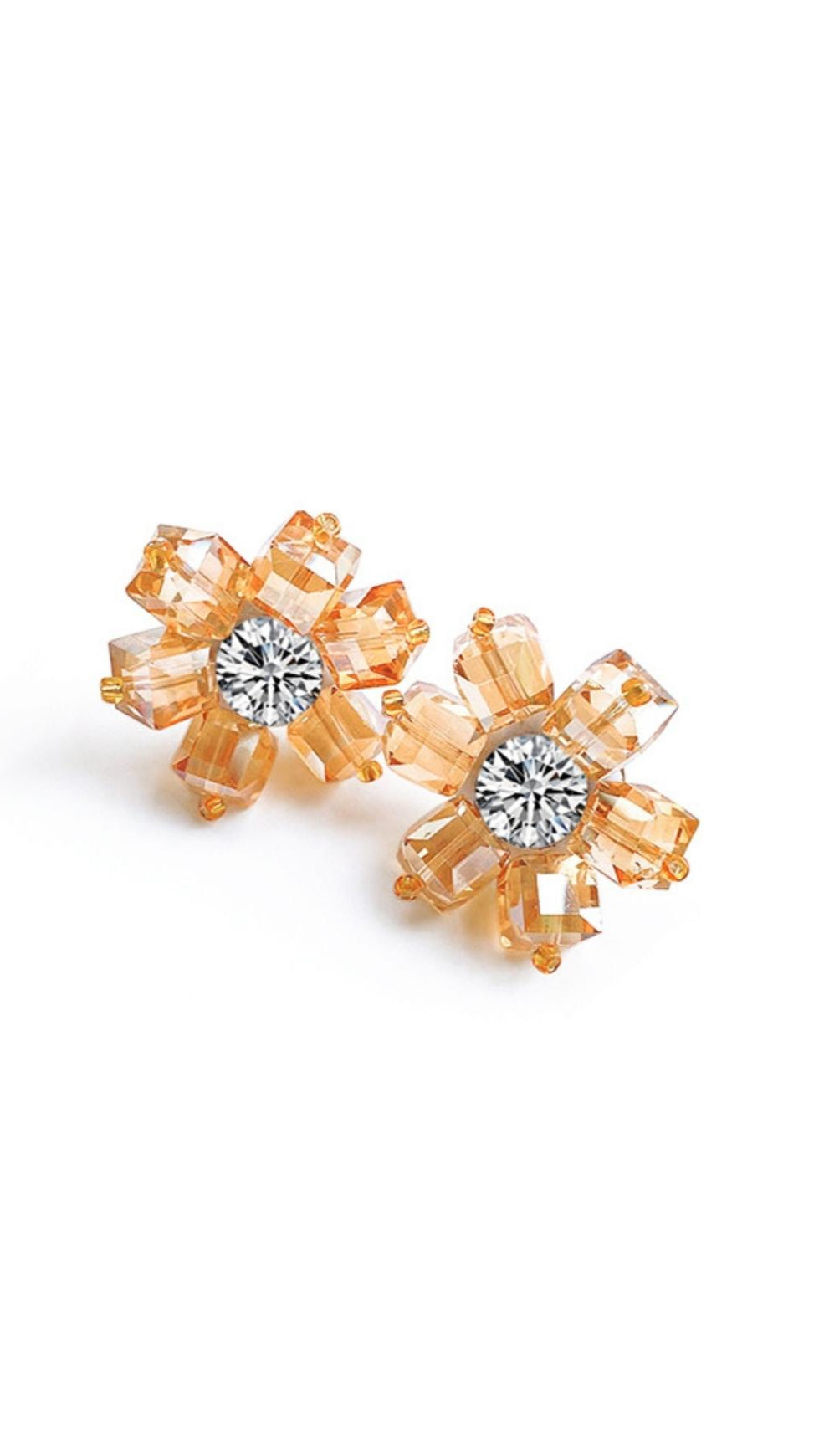 GOLD CRYSTAL 3D FLOWER EARRINGS