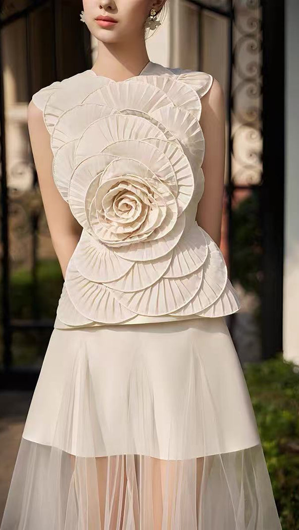 Karima Neutral 3D Petal Top & Skirt Set