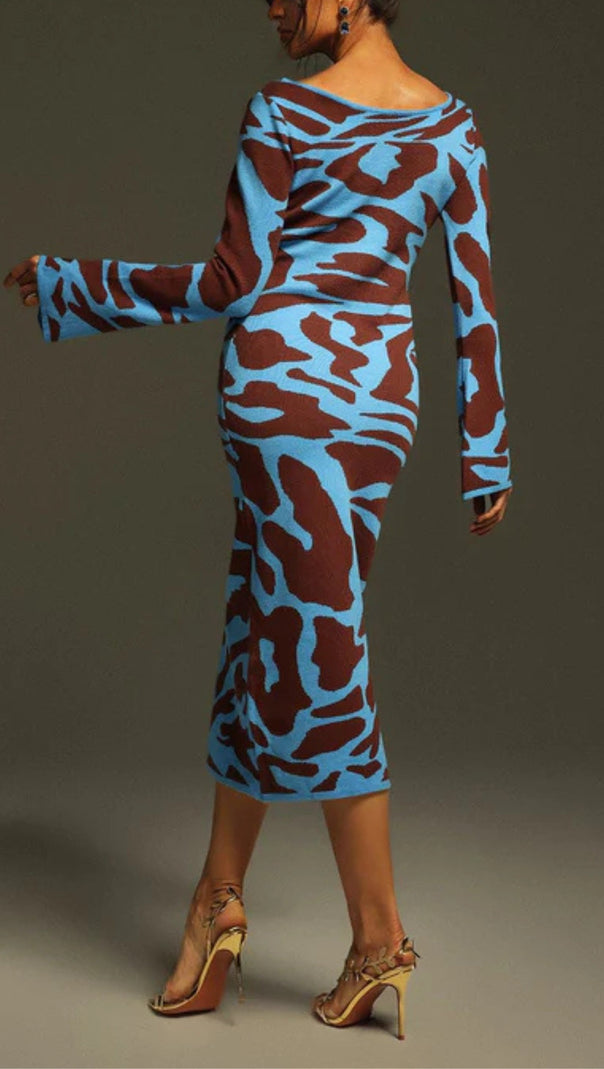 AIIZIE TAYSIA LONG SLEEVE LEOPARD KNITTED MIDI DRESS - product image