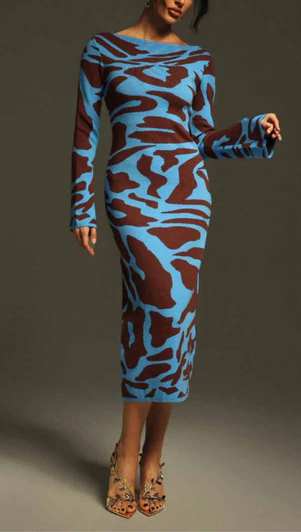 AIIZIE TAYSIA LONG SLEEVE LEOPARD KNITTED MIDI DRESS - product image