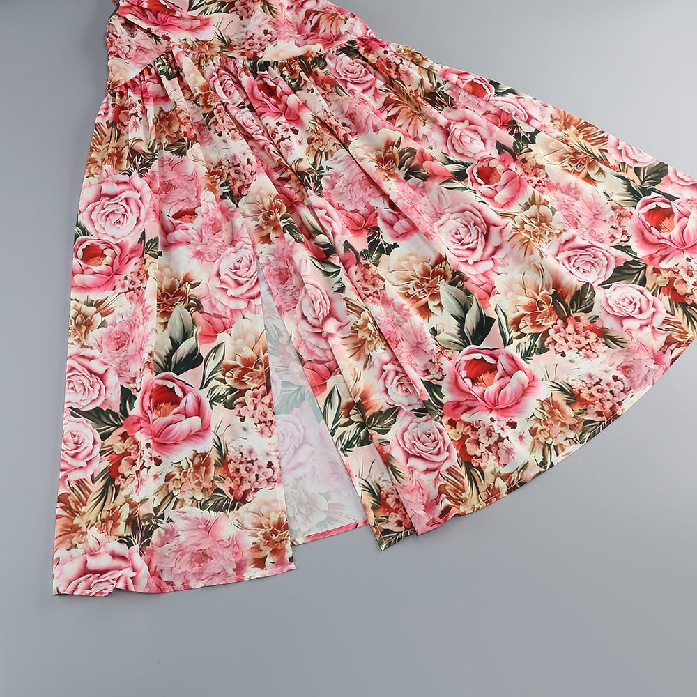 AIIZIE PINK PRINTED HOLLOW-OUT OPEN-BACK SLIT MIDI DRESS - product image