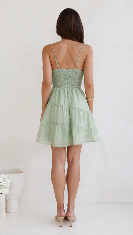 CALISTA STRAP MINI DRESS IN GREEN