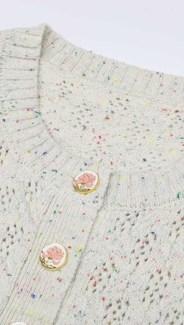 AIIZIE Juliet Chic Floral Knit Button Cardigan - Soft Pink & Versatile for Women - product image