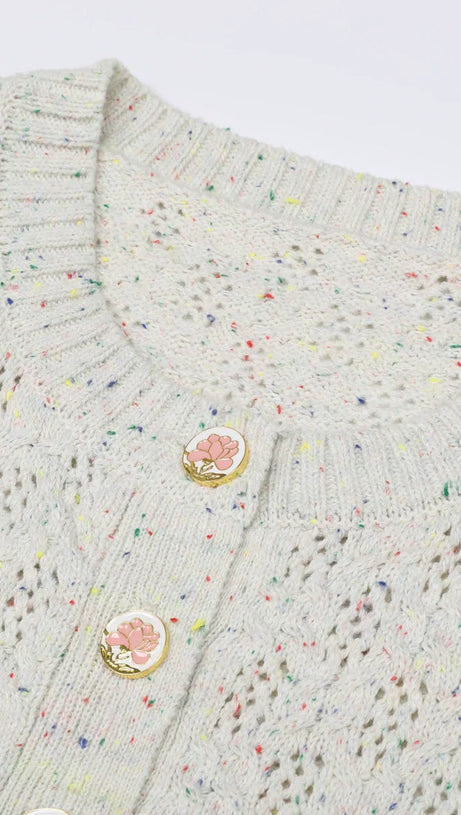 Juliet Chic Floral Knit Button Cardigan - Soft Pink & Versatile for Women