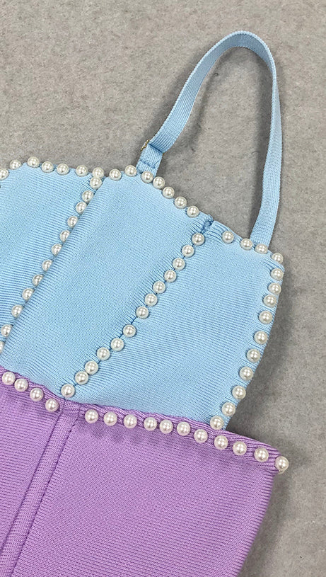 TWO-TONE PEARL EMBELLISHED MIDI DRESS