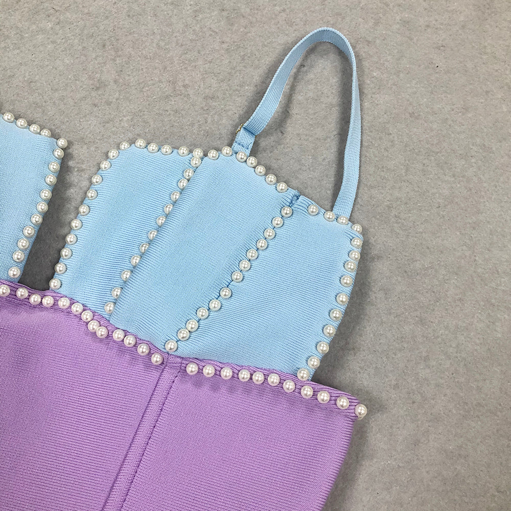 TWO-TONE PEARL EMBELLISHED MIDI DRESS