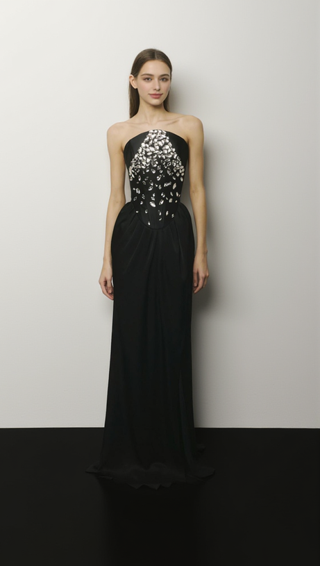 Ärmelloses Bandage-Maxikleid Enid mit Rautenschlitz in Schwarz