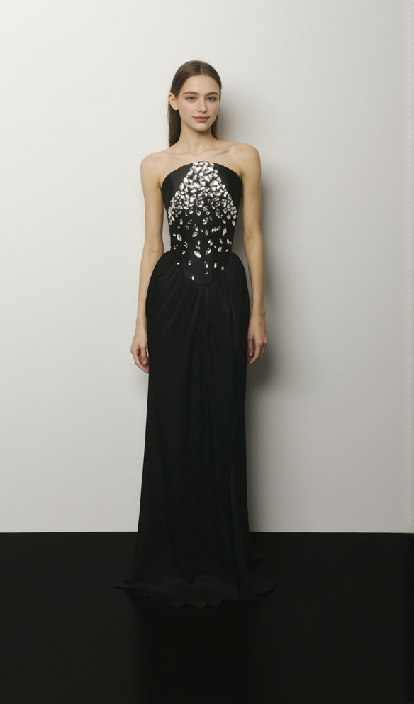 Enid Sleeveless Diamond Slit Bandage Maxi Dress Black