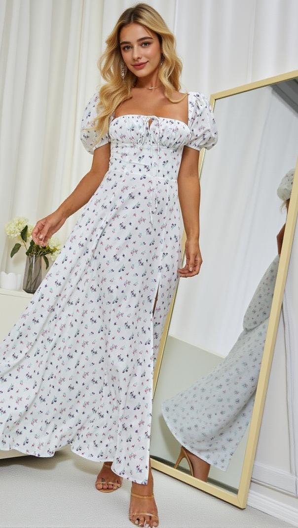 AIIZIE FLORAL PUFF SLEEVE MIDI DRESS - product image