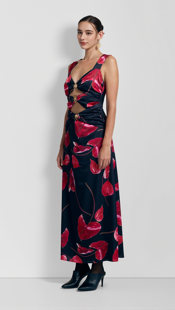 AIIZIE CUT OUT MIDI DRESS - NOIR ANTHURIUM - product image