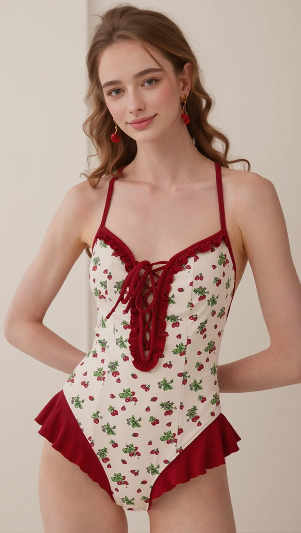 AIIZIE DANDY STRAWBERRIES PRINTED ONE-PIECE SWIMSUIT - product image