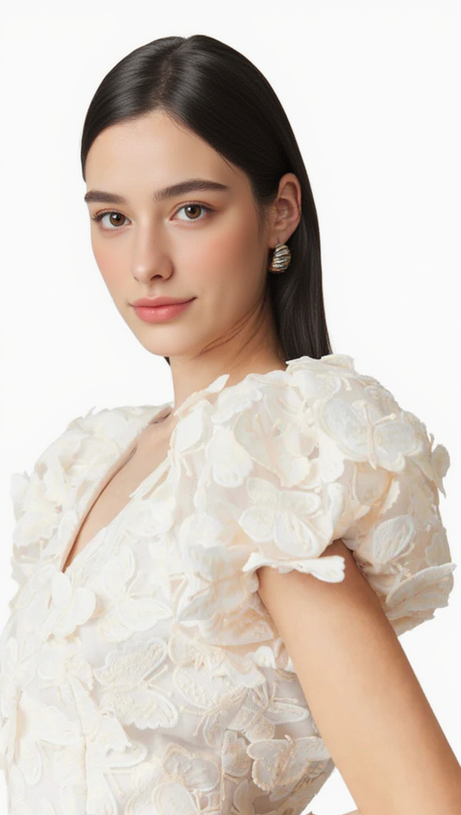 Minikleid mit Schmetterlingsapplikation in Creme