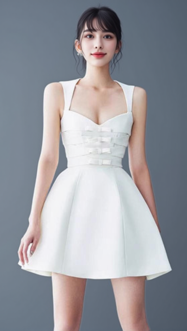 AIIZIE ALYSSA BOW SATIN MINI DRESS IN WHITE - product image
