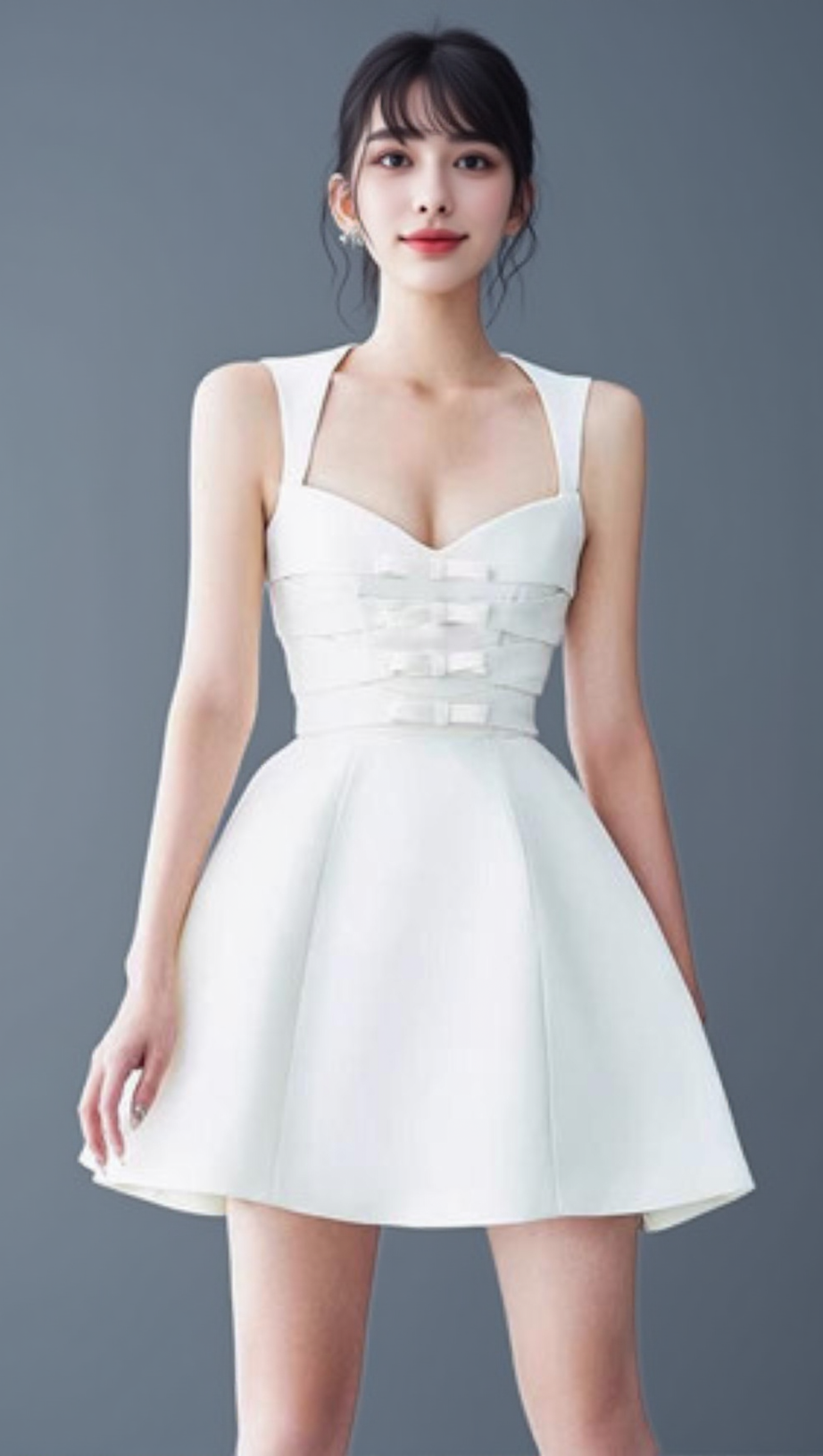 ALYSSA BOW SATIN MINI DRESS IN WHITE