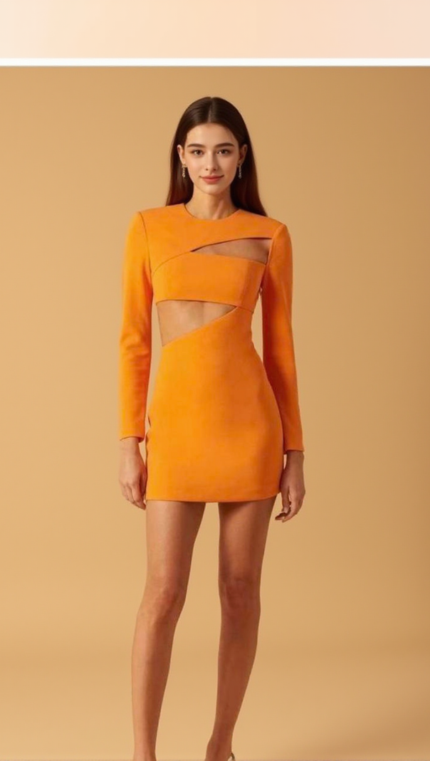 AIIZIE IVANNA BONDED CREPE MINI DRESS IN ORANGE - product image