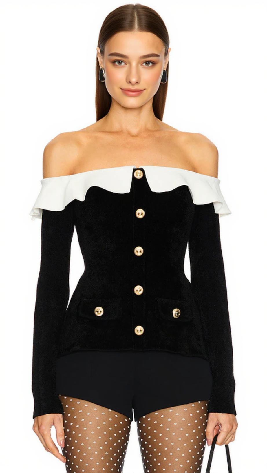 CLAIRE CHENILLE KNIT OFF SHOULDER TOP IN BLACK