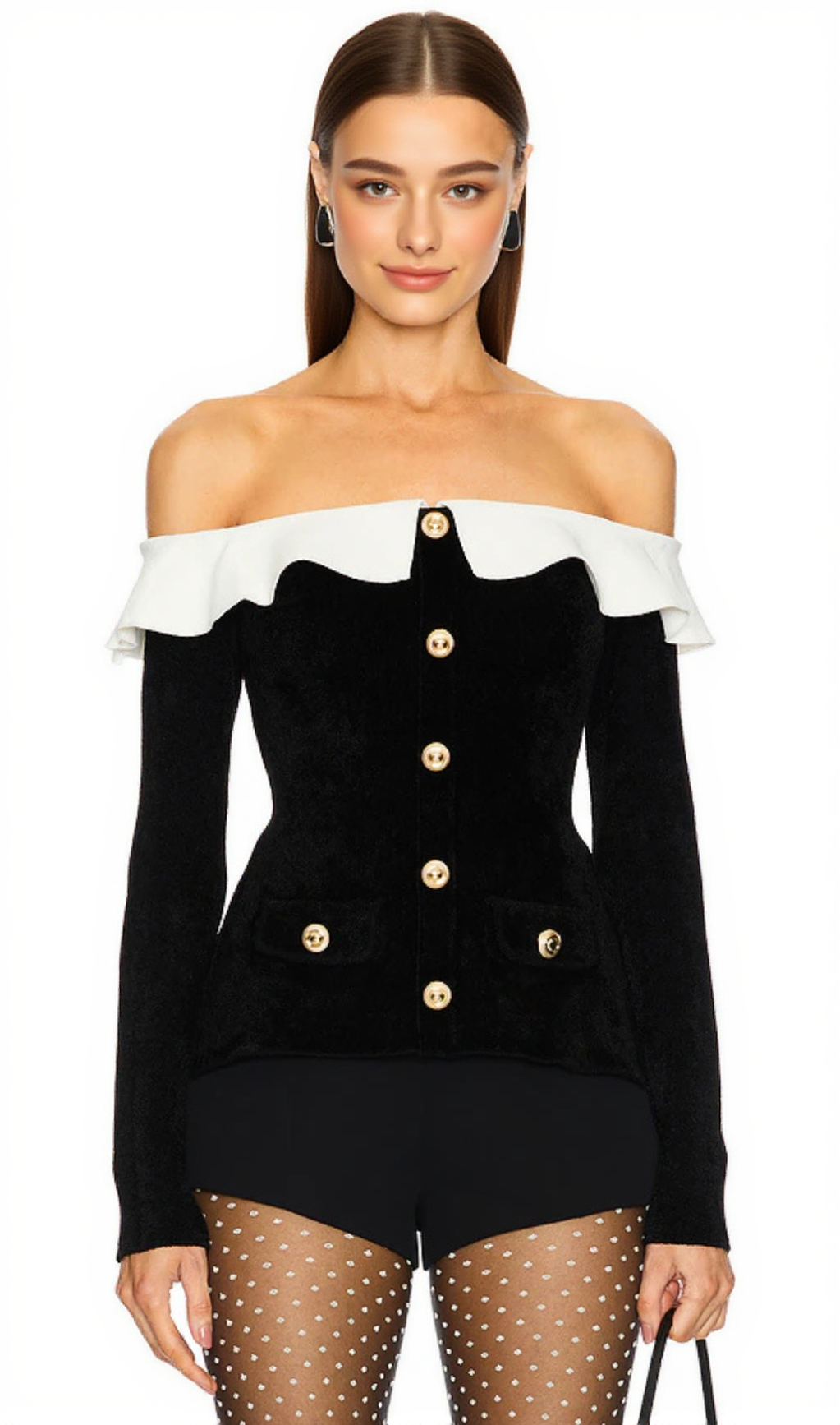 CLAIRE CHENILLE KNIT OFF SHOULDER TOP IN BLACK