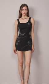 Sylvia Rhinestone Embellished Sky Mini Dress in black