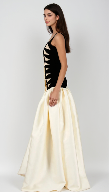 SARA SATIN BRAIDED ROPE MAXI DRESS