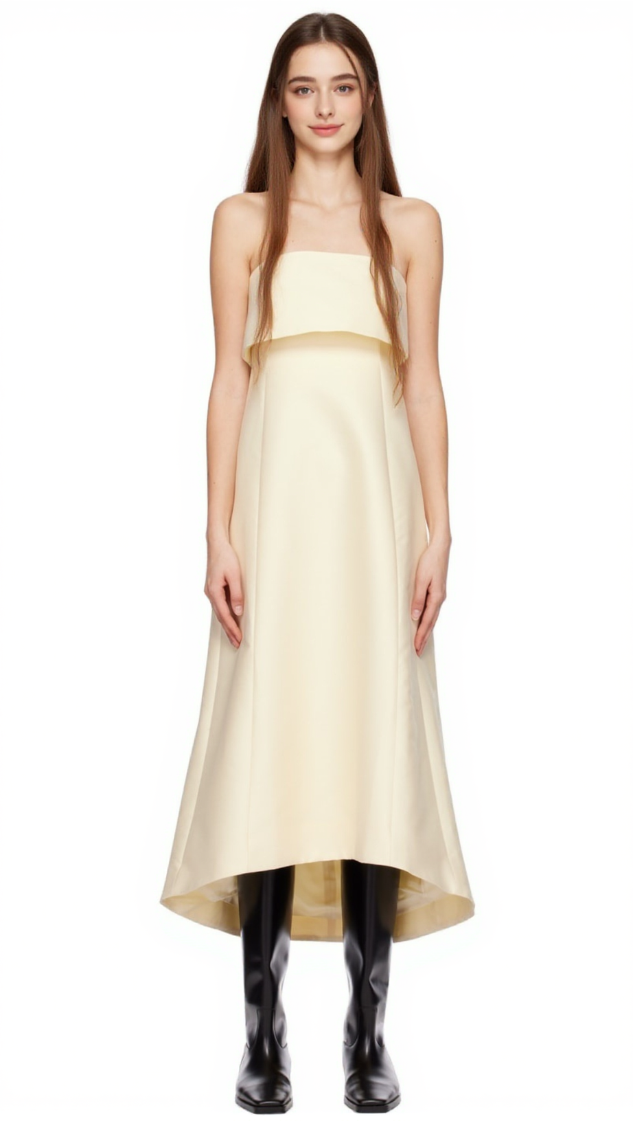 STRAPLESS COTTON-BLEND MIDI DRESS
