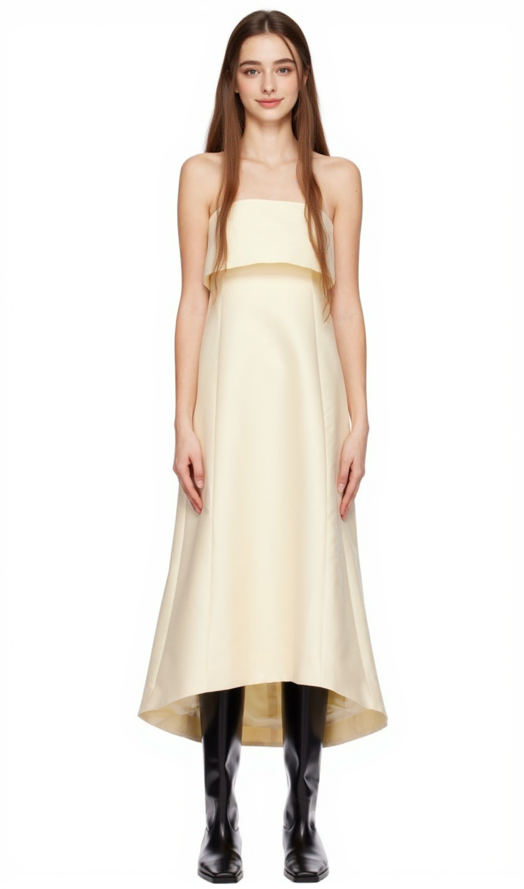 STRAPLESS COTTON-BLEND MIDI DRESS