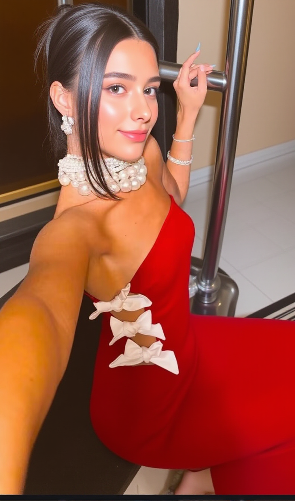 OFF-SHOULDER SLIM FIT HOLLOW BOW BANDAGE FISHTAIL SKIRT RED