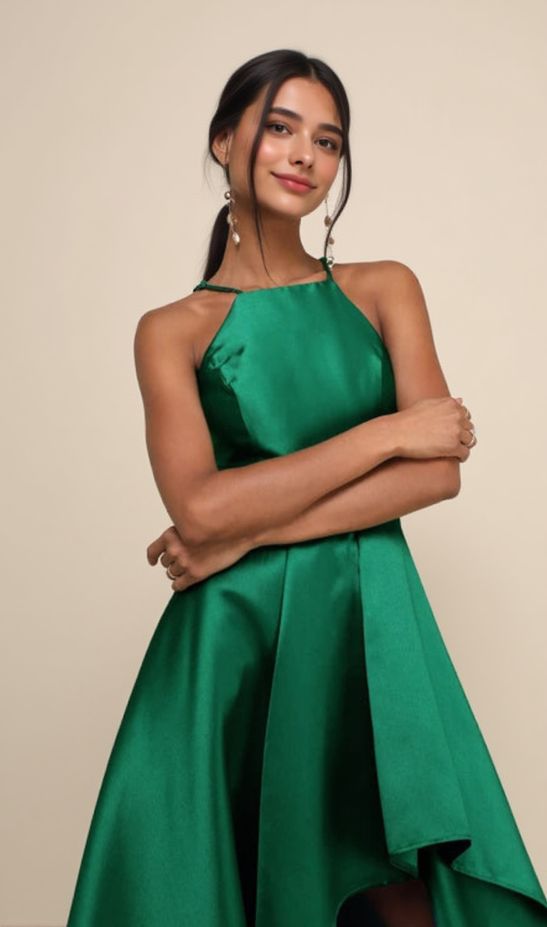 Broadway Show Emerald Green High-Low Gown