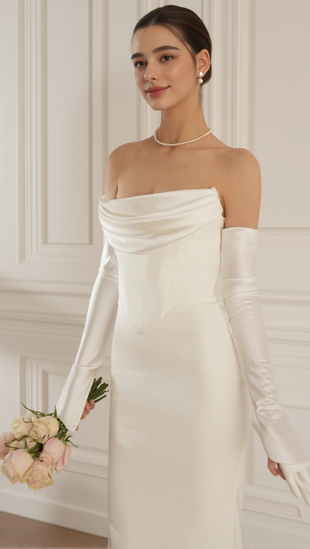 AIIZIE OFF-SHOULDER LONG-SLEEVED WHITE DRESS - product image