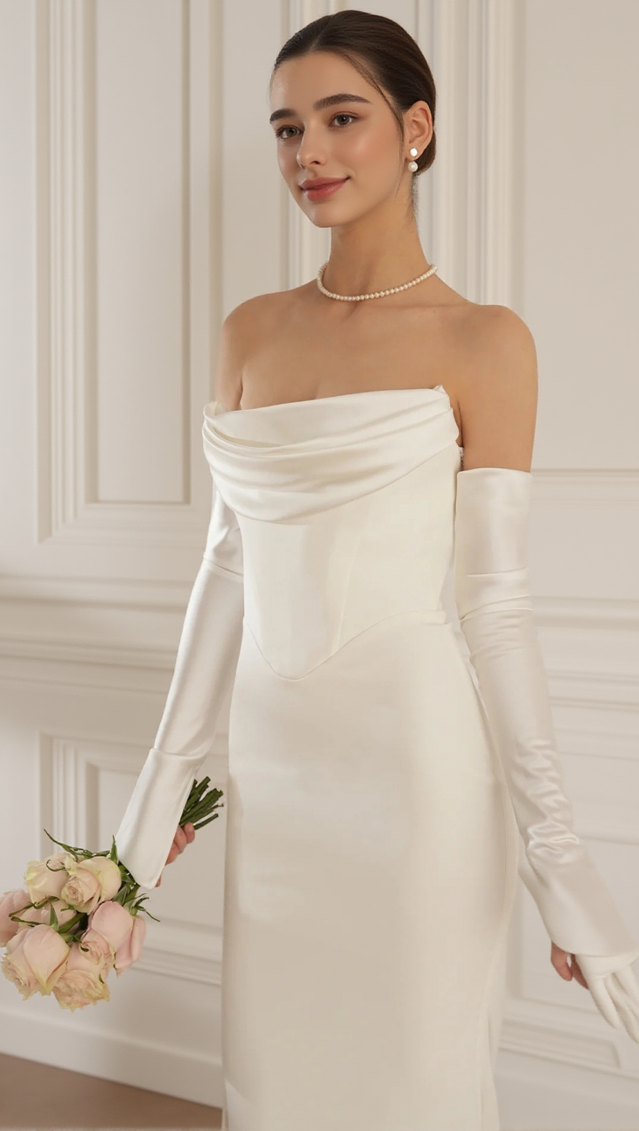 ABITO BIANCO A MANICHE LUNGHE CON SPALLE SCOPERTE