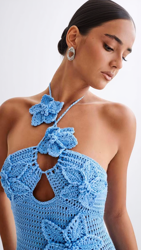 ABITO LUNGO IN MAGLIA CON APPLICAZIONI 3D