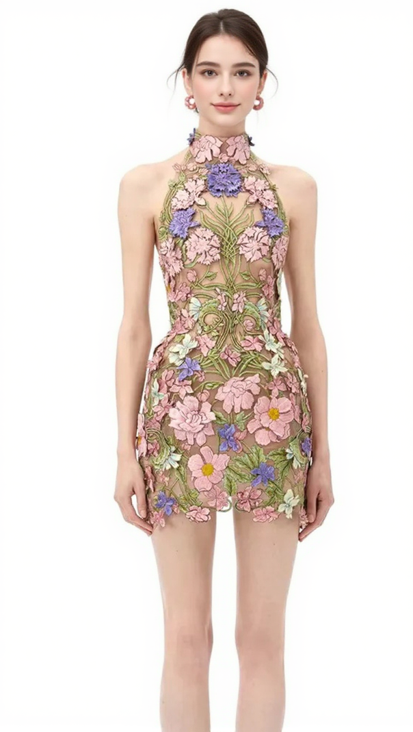 AIIZIE URSULA FLORAL PRINT HALTER NECK MINI DRESS - product image