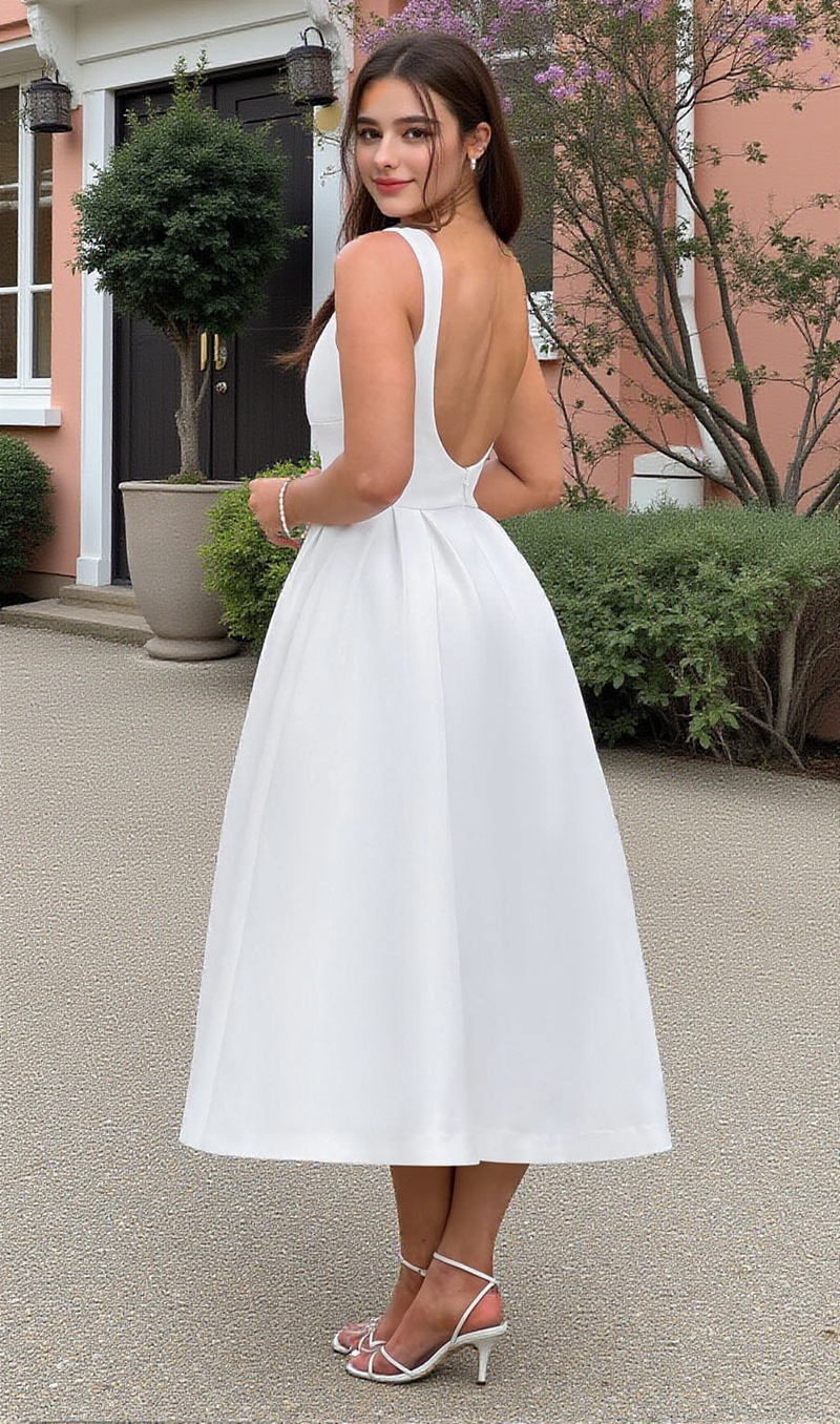 Clarabella sleeveless Midi Dress in white