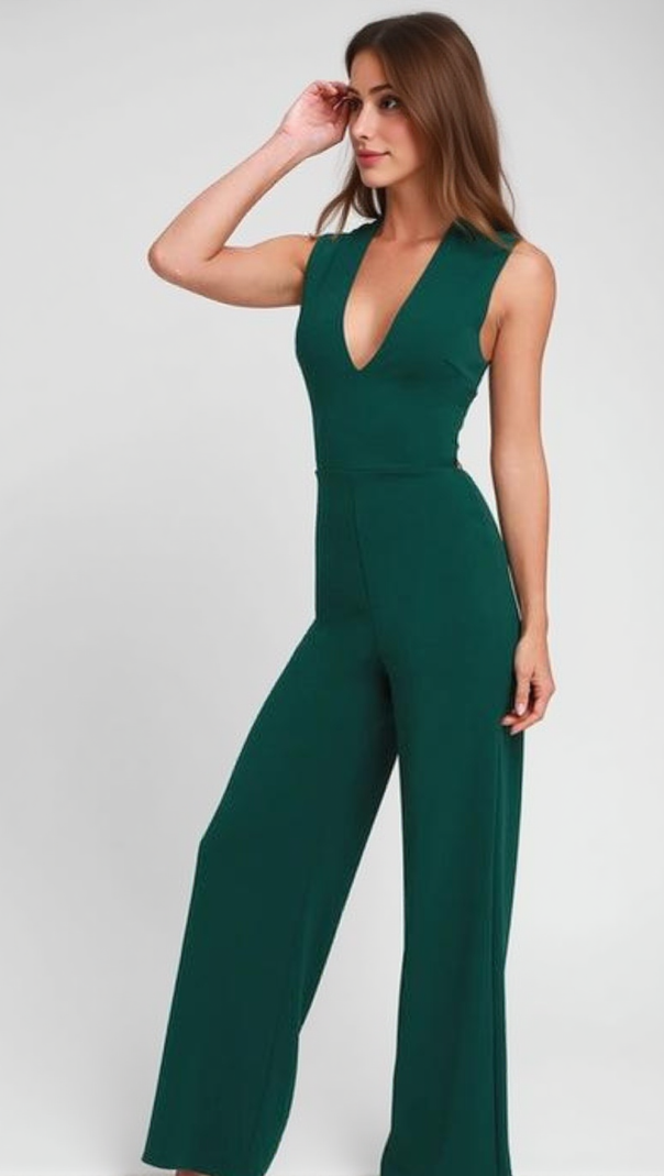 AIIZIE THINKING OUT LOUD HUNTER GREEN BACKLESS JUMPSUIT - product image