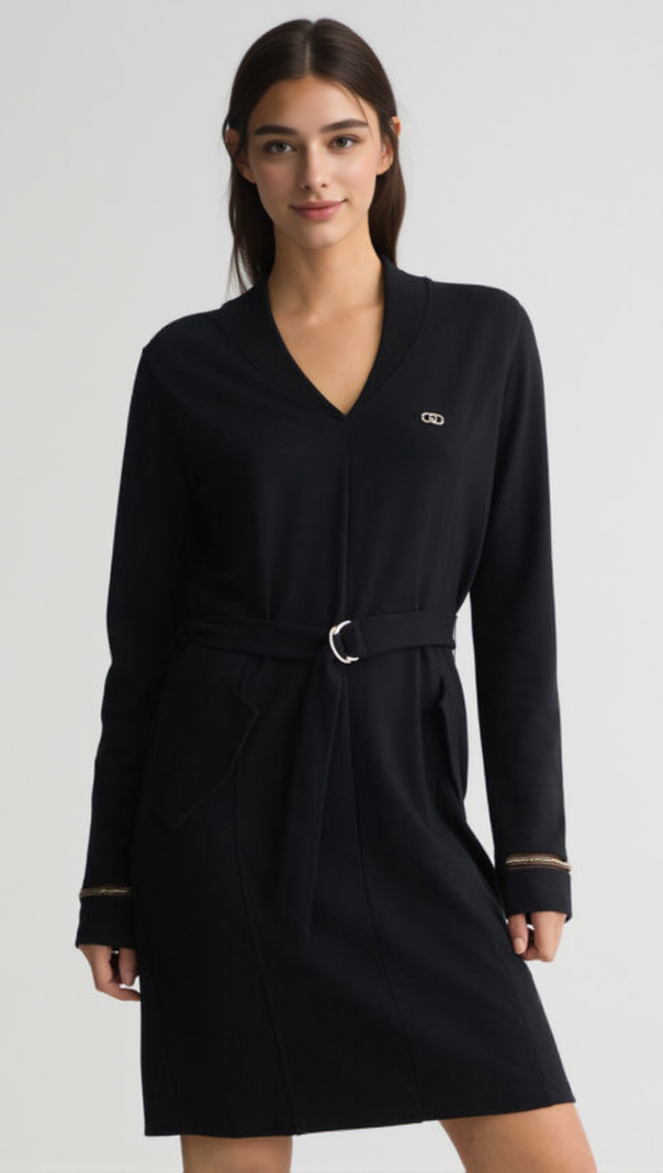 AIIZIE RIBBED V-NECK MINI DRESS IN BLACK - product image